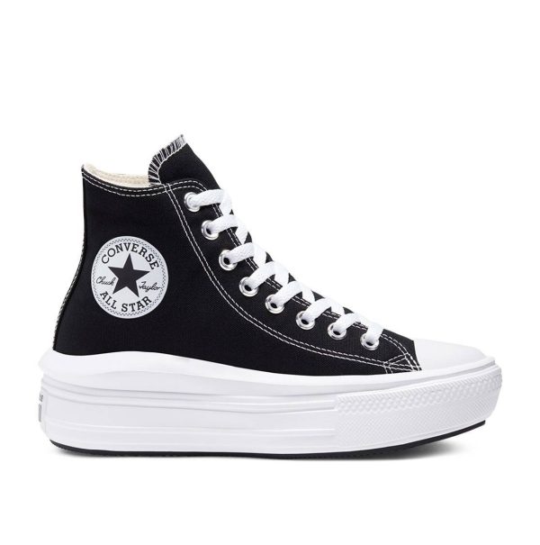 Zapatilla de la marca Converse modelo Chuck Taylor All Star Move High Top. Zapatilla abotinada en lona de color negro con plataforma con detalle de onda. Ideales para el día a día, looks más informales y cómodos.